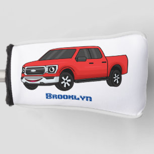 Cute red pickup truck cartoon illustration  golf head cover