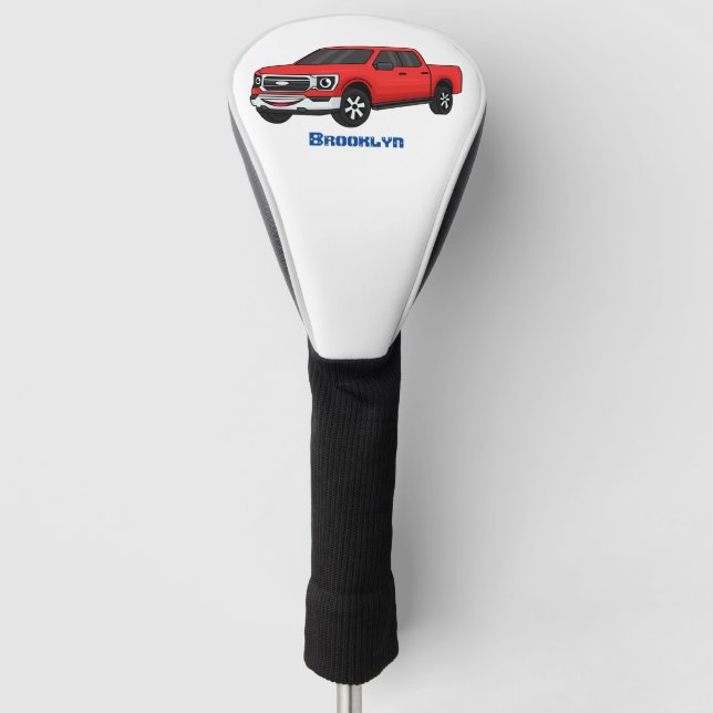 Cute red pickup truck cartoon illustration golf head cover (Front)