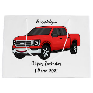 Cute red pickup truck cartoon illustration large gift bag