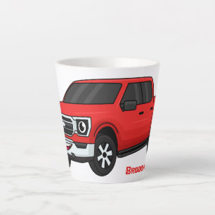 Cute red pickup truck cartoon illustration latte mug