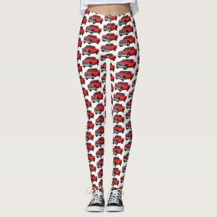 Cute red pickup truck cartoon illustration leggings