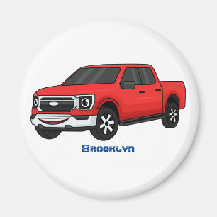 Cute red pickup truck cartoon illustration magnet