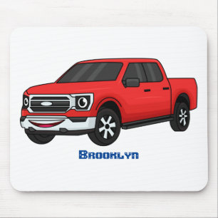 Cute red pickup truck cartoon illustration mouse mat