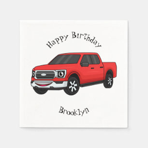 Cute red pickup truck cartoon illustration napkin