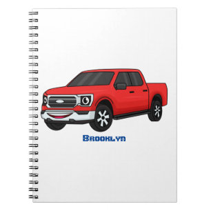 Cute red pickup truck cartoon illustration notebook