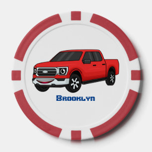 Cute red pickup truck cartoon illustration poker chips