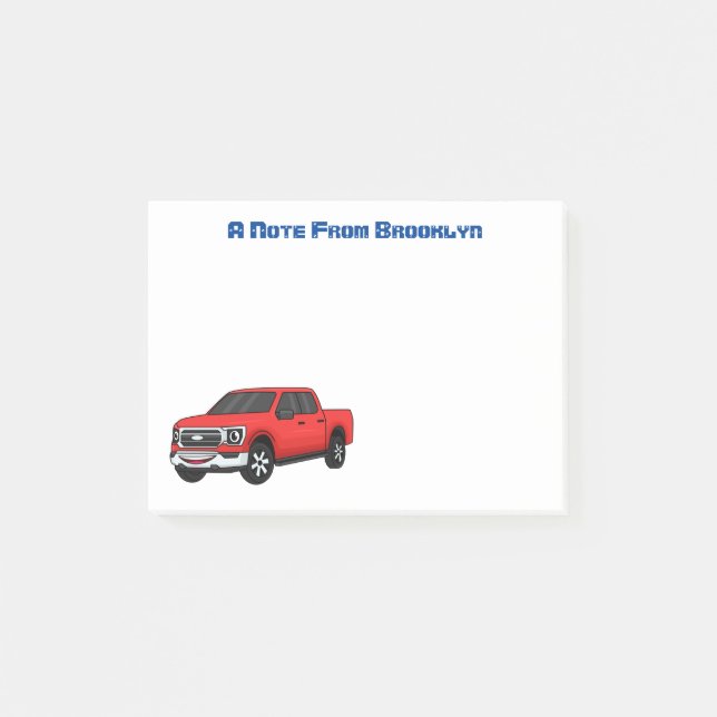 Cute red pickup truck cartoon illustration post-it notes (Front)