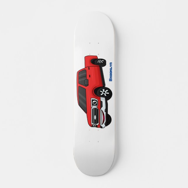 Cute red pickup truck cartoon illustration skateboard (Front)
