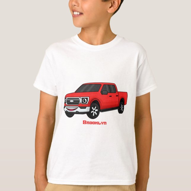 Cute red pickup truck cartoon illustration T-Shirt (Front)