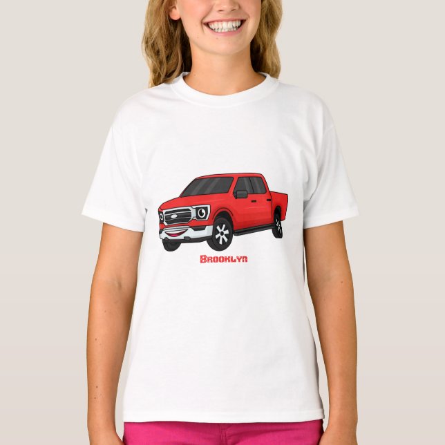 Cute red pickup truck cartoon illustration T-Shirt (Front)