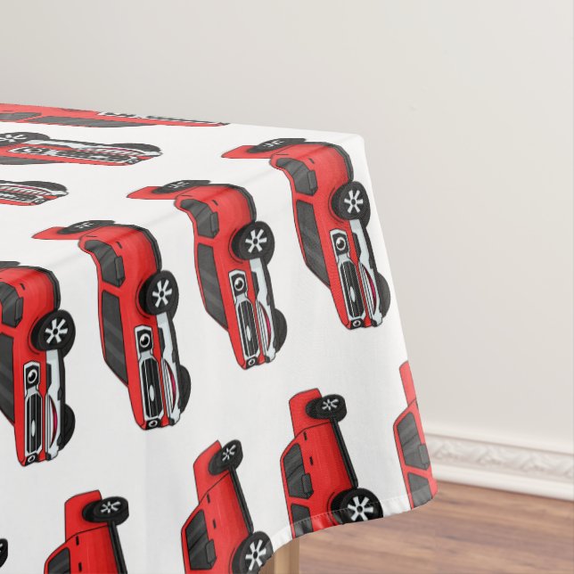 Cute red pickup truck cartoon illustration tablecloth (In Situ)