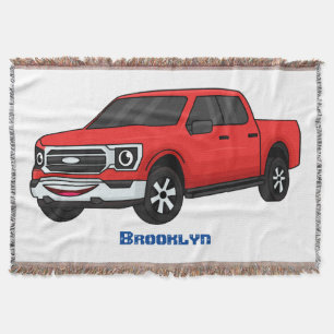 Cute red pickup truck cartoon illustration throw blanket