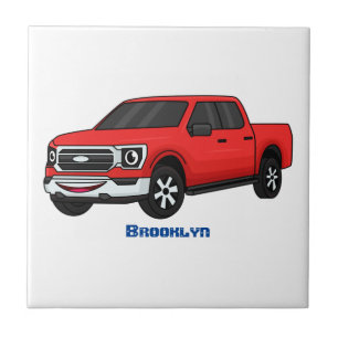 Cute red pickup truck cartoon illustration tile
