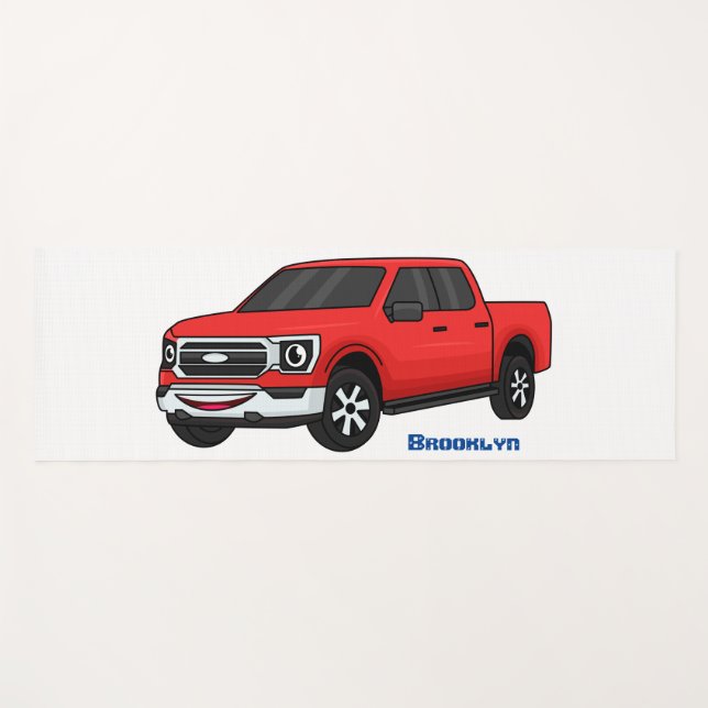 Cute red pickup truck cartoon illustration yoga mat (Front (Horizontal))