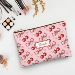 Cute Red Pink Bow Cherry Personalised Accessory Pouch