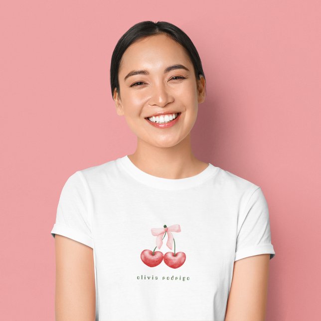 Cute Red  & Pink Cherry Heart Bow  T-Shirt (Creator Uploaded)