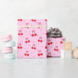 Cute Red & Pink Cherry Pattern Wrapping Paper Roll