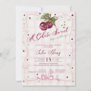 Cute Red Pink Chery Sweet Happy Baby Shower Invitation