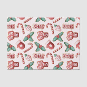 Cute Red & Pink Christmas Cookie Candycane Pattern Tissue Paper