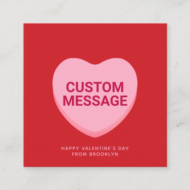 Cute red pink custom message conversation heart enclosure card (Front)