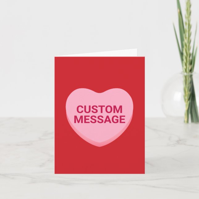 Cute red pink custom message conversation heart note card (Front)