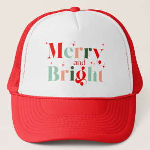 Cute Red Pink Green Christmas Merry and Bright Trucker Hat