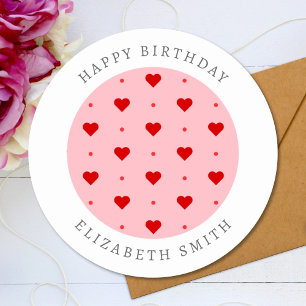 Cute Red Pink Hearts Custom Text Name Classic Round Sticker