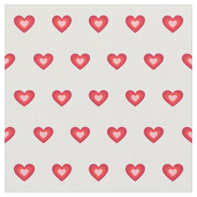 Cute Red Pink Hearts Dot Pattern on White Fabric (Close Up)
