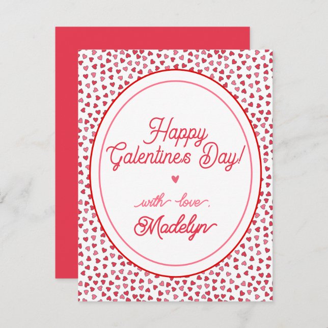 Cute Red & Pink Hearts - Happy Galentine's Day  Card (Front/Back)