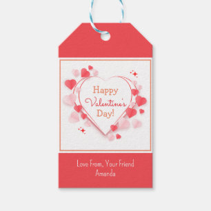 Cute Red Pink Hearts Happy Valentine's Day Name Gift Tags