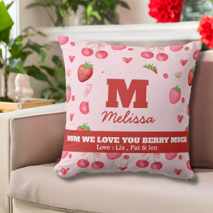 Cute Red Pink Love You Berry Much Mother's Day Cushion