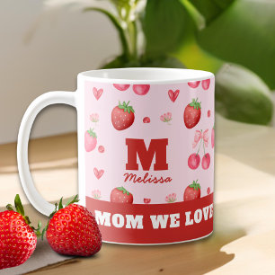 Cute Red Pink Mum We Love You Berry Much Coffee Mug