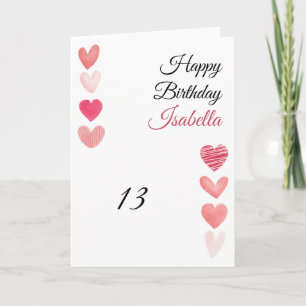 Cute Red & Pink Paint Hearts Set 13th Birthday Card