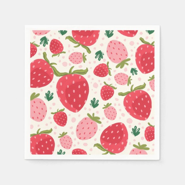 Cute Red Pink Strawberry Pattern Napkin (Front)