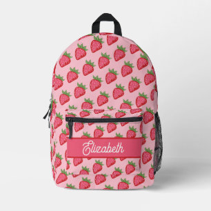Cute Red Pink Strawberry Personalised Printed Backpack