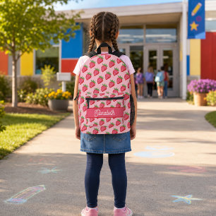 Cute Red Pink Strawberry Personalised Printed Backpack