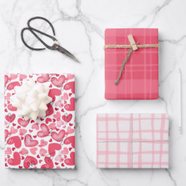 Cute Red & Pink Valentines Hearts Plaid Wrapping Paper Sheet