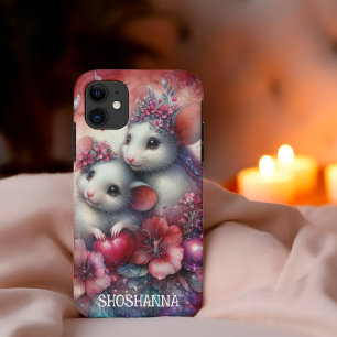 Cute Red Pink Watercolor Flowers Mouse iPhone 11 Case
