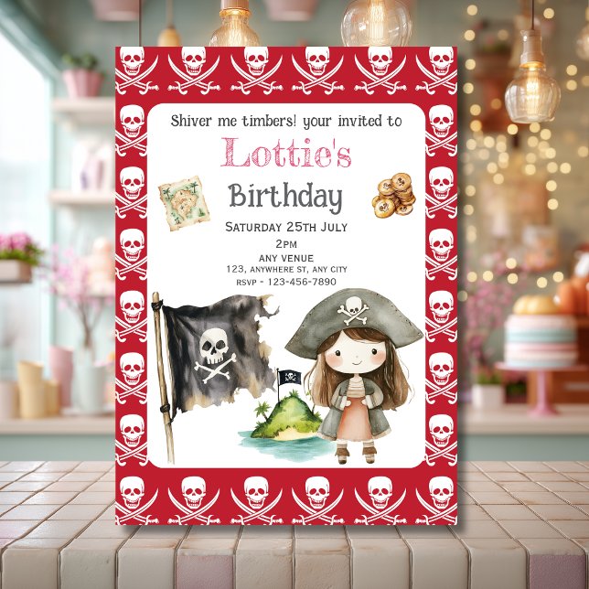Cute Red Pirate child's Birthday Invitation (Creator Uploaded)