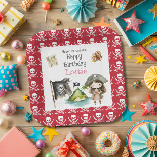 Cute Red Pirate child's Birthday Paper Plate