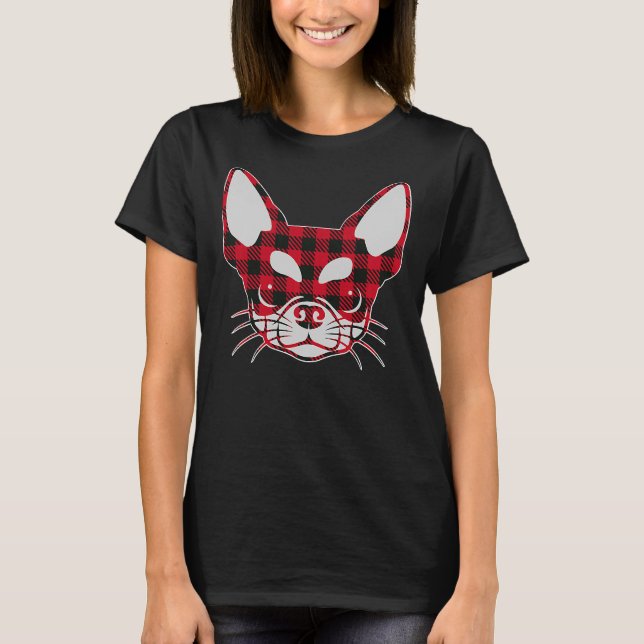 Cute Red Plaid Buffalo Chihuahua Face Christmas Pa T-Shirt (Front)