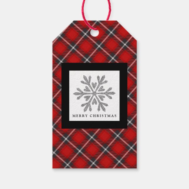 Cute Red Plaid Christmas Photo Gift Tag (Front)