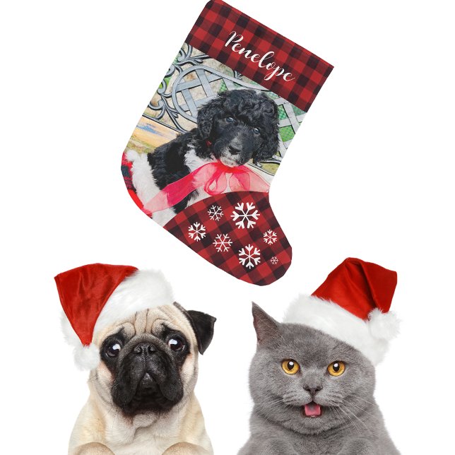 Cute Red Plaid Custom Dog Name  Large Christmas Stocking (Creator Uploaded)