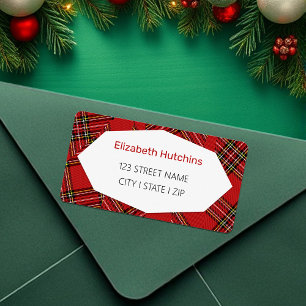 Cute Red Plaid Merry Christmas Label