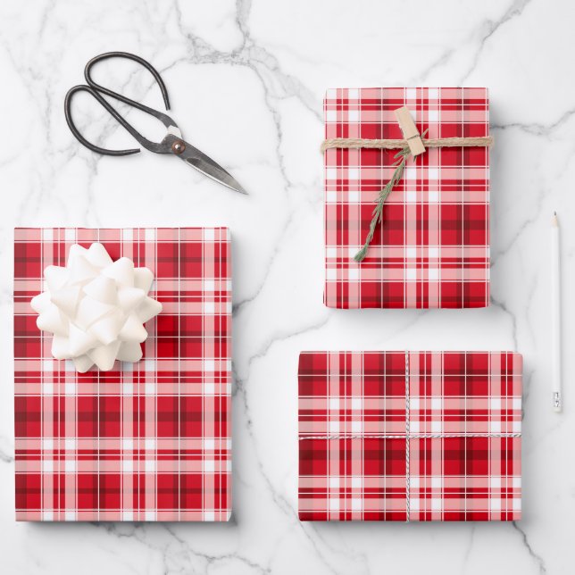 Cute red plaid tiled pattern  wrapping paper sheet (Front)