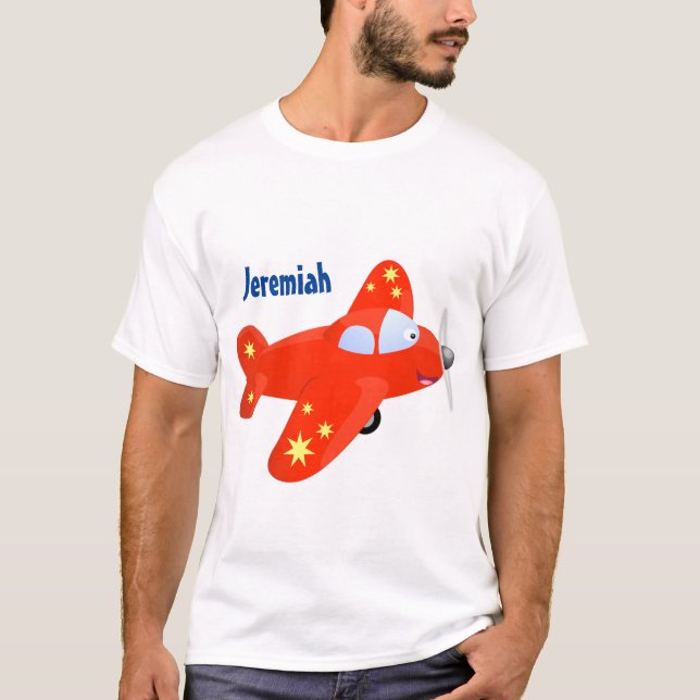 Cute red plane flying cartoon illustration T-Shirt (Front)