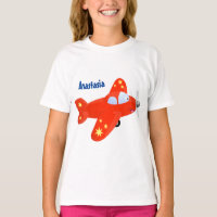 Cute red plane flying cartoon illustration