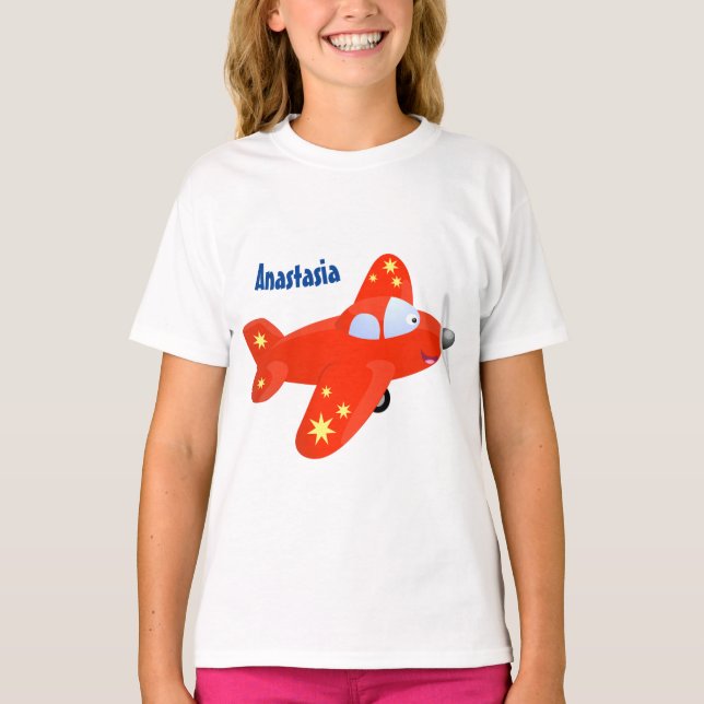 Cute red plane flying cartoon illustration T-Shirt (Front)
