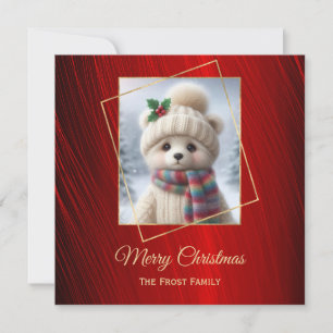Cute Red Polar Bear Flat Christmas Holiday Card