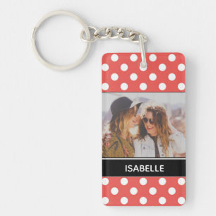 Cute Red Polka Dot Custom Photo Personalised Key Ring